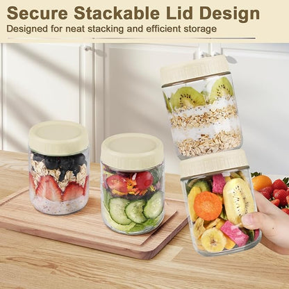 Overnight Oats Containers with Lids, 16oz Wide Mouth Mason Jars with Lids, 3 Pack Glass Jars with Airtight lid for Chia Pudding Yogurt Salad, Meal Prer Oatmeal Jars, Yellow