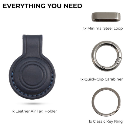 Toprank Leather AirTag Holder Keychain – Full Grain Leather Case Compatible with Apple AirTag, Hidden Secure Design, Slim Protective Cover (Navy Blue)
