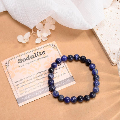 MASSIVE BEADS Blue Sodalite - Stone of Wisdom - Handmade Yoga Stretch Elastic Bracelet Natural Stone Crystal Healing Power Energy Gifts for Unisex Adult 4mm