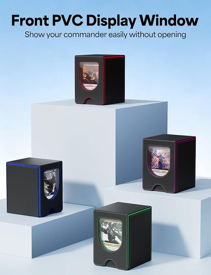 4 Pack Card Deck Box for MTG Commander, Card Case Holds 100+ Double-Sleeved Cards, Magic Card Box Fits for TCG/PTCG/CCG Card with 8 Dividers (4 Colors)