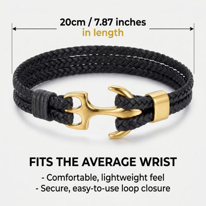 Studio Rockwood Men’s Anchor Bracelet with Gift Box and Card - Braided Leather Wristband - Gift for Dad, Husband, Boyfriend - Father’s Day, Anniversary, Birthday, Valentine’s Day (Gold, Dad)