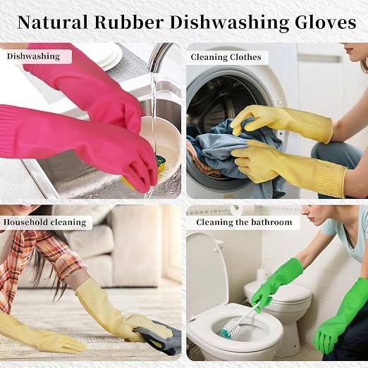 Rubber Gloves for Cleaning – 3 Pairs Reusable Gloves for Dishwashing, Kitchen and Household Tasks, 15-Inch Long (Regular Style, Medium (Fits Small Hands))