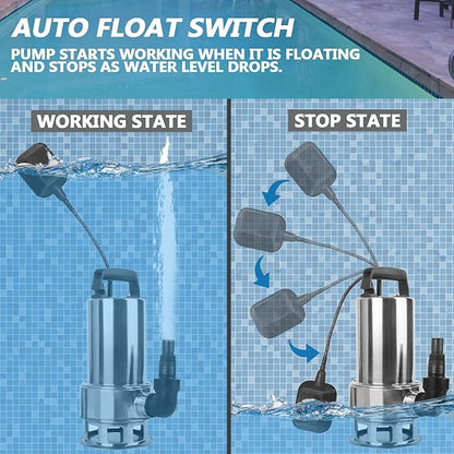 Trupow 1.5HP 110v Submersible Sewage Drain Flood Stainless Steel Clean/Dirty Water Sump Transfer Pond Garden Pump