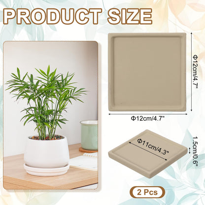 uxcell 2 Pcs Square Plant Saucers, 4.7 Inch Ceramics Plant Drip Trays for Pots, Heavy Duty Flower Pot Saucers for Indoors and Outdoors, Brown
