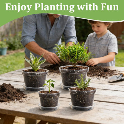 RooTrimmer 15 Pack 8/7/6 Inch Clear Nursery Pots with Saucer, Transparent Plastic Plant Pot with Drainage Hole, Sturdy Planting Starter Pots for Gardening Flower Herb Vegetable