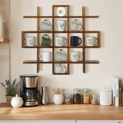 Suzile Oversize Coffee Mug Display Rack Wooden Display Shelves Rustic Wooden Floating Curio Shelf Travel Wall Mounted Coffee Mug Rack Holder Shadow Box Shelf(Grid Size 5.1x5.1x3in,Rustic Brown)