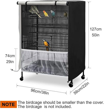 Bird Cage Cover, 600D Universal Parrot Cage Cover for Night, 100% Shading Oxford Cloth with Waterproof PU Coating Layer, Adjustable Soft Airy Nylon Mesh Net