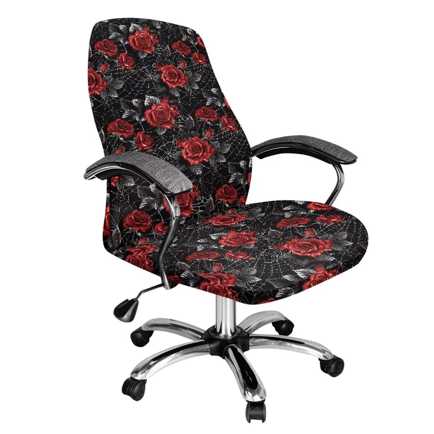 Talayituse Rose Spider Web Print Office Computer Chair Covers, Stretchable Rotating Chair Cover Halloween Decoration Removable Washable Rotating Chair Protective Slipcover, Large