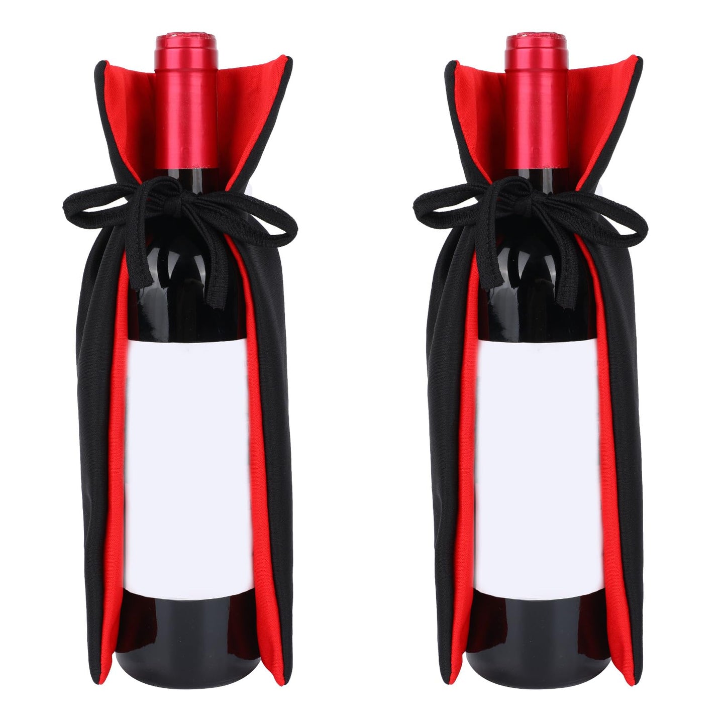 2pcs Halloween Wine Bottle Covers, Knitted Fabric Vampire Cape Bottle Decoration Halloween Party Decorations Home Decor & Themed Events (Black and Red)