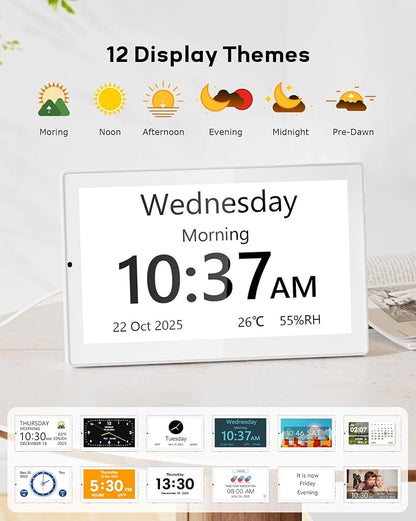 Mesqool 10.1" Large Digital Clock for Seniors with Date & Day, Easy-to-Read Calendar, Daily Reminders, Auto Dimming Display, Remote Control, Indoor Temperature & Humidity, Wall Mountable