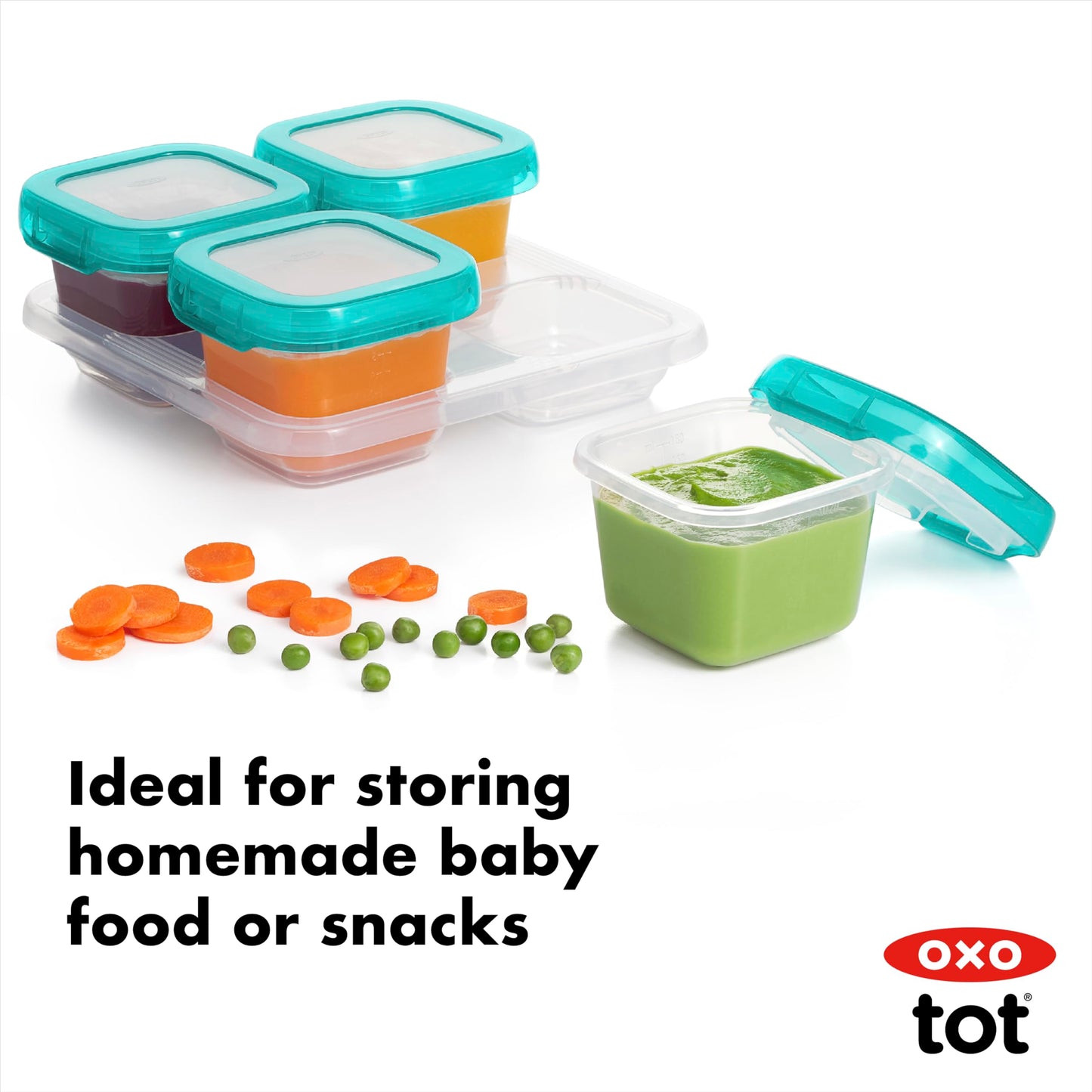 OXO Tot Baby Blocks Food Storage Containers, Teal, 6 oz