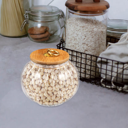 STOBAZA Xmas Glass Candy Jar with Lid 28Oz Pumpkin Shaped Food Storage Canister with Wood Lid, Glass Pumpkin Jar, Decorative Kitchen Storage for Christmas, Halloween