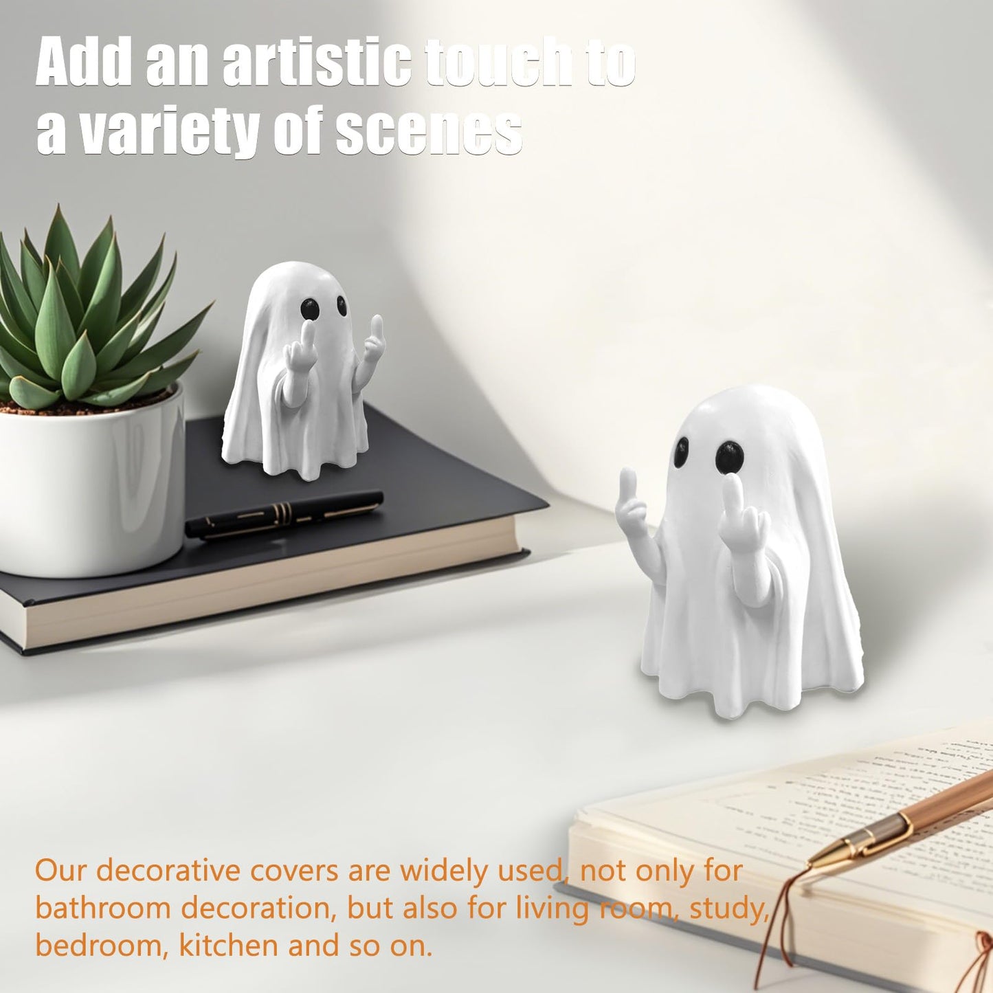 Funny Ghost Toilet Bolt Covers Decorative Toilet Screw Cover Caps, Toilet Caps for Bottom of Toilet, Halloween Cute Toilet Bowl Bolt Covers for Bathroom Decor, Cute Halloween Decor,2-Pack (White)