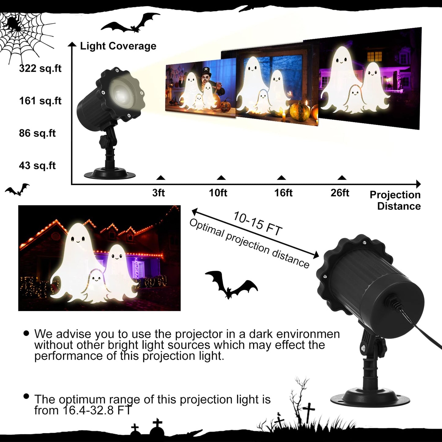Treela Halloween Cute Ghost Projector Lights Outdoor Indoor Dynamic Lights Decoration Outside LED Landscape Lamp for Holiday Garden Supplies
