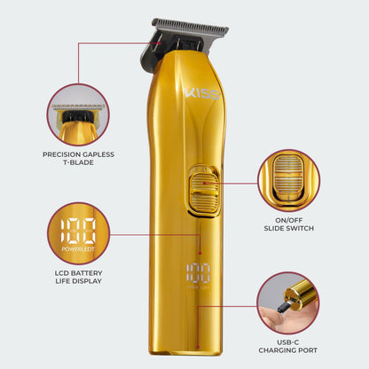 KISS Precision Blade Cordless Trimmer with Stainless Steel T-Blade, Powerful High-Torque, High-Speed Motor, 3 Blade Guard Attachments & Blade Cover, USB Cable & Long-Lasting Lithium Ion Battery