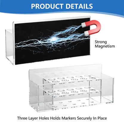 VieFantaisie Acrylic Magnetic Dry Erase Marker Holder, 10 Slots Clear Magnetic Marker Pen Holder, Magnet Storage for Whiteboard, Desk Locker Organizer Accessories, Office, Classroom, Home