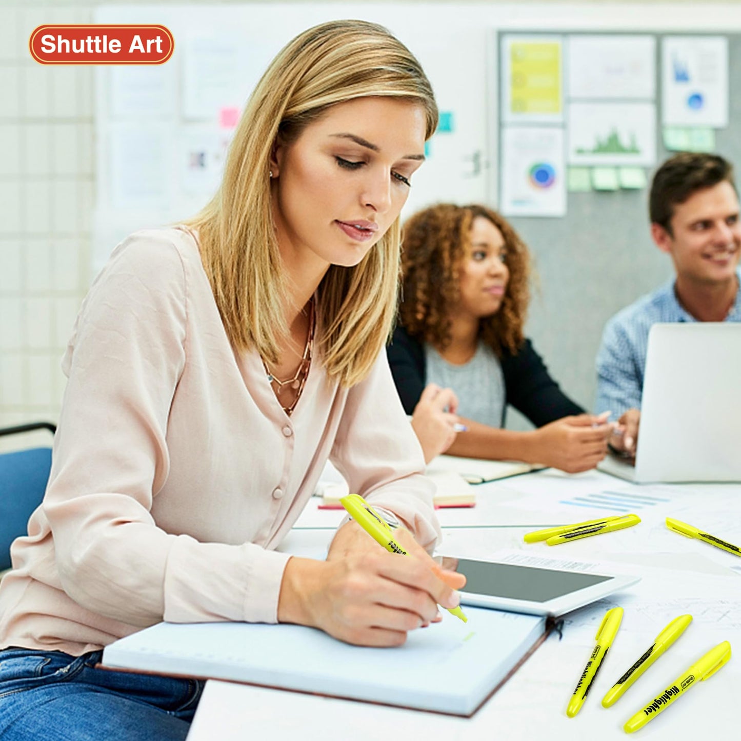 Shuttle Art 144 Pack Highlighters, Yellow Highlighter Pen Bulk with Versatile Chisel Tip Dry-Quickly Non-Toxic Highlighter Markers for Adults Teachers Students Highlighting in Home School Office