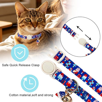 Cat Collar,2 Pack Blue Cat Collars Breakaway with Bell, DOGWONG Patriotic Popsicle Cat Collar for Boy Small Dogs，Adjustable Kitten Collar 7-12 Inch