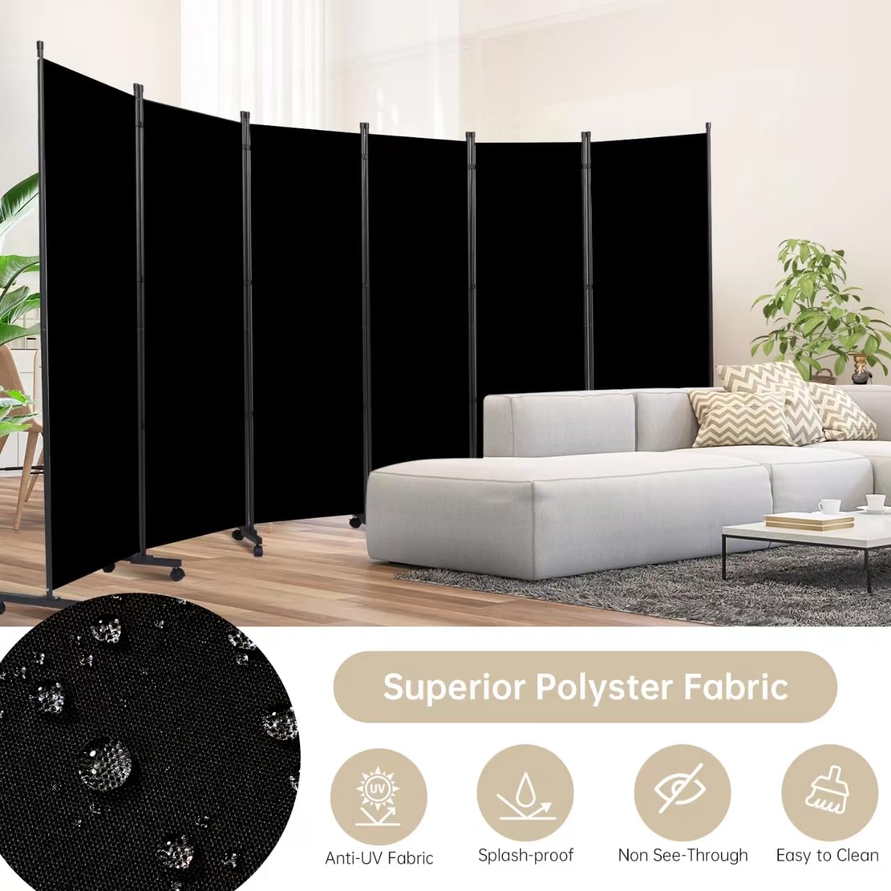 Room Divider Large 6 Panel Privacy Screen,Portable Room Partition on Wheels
