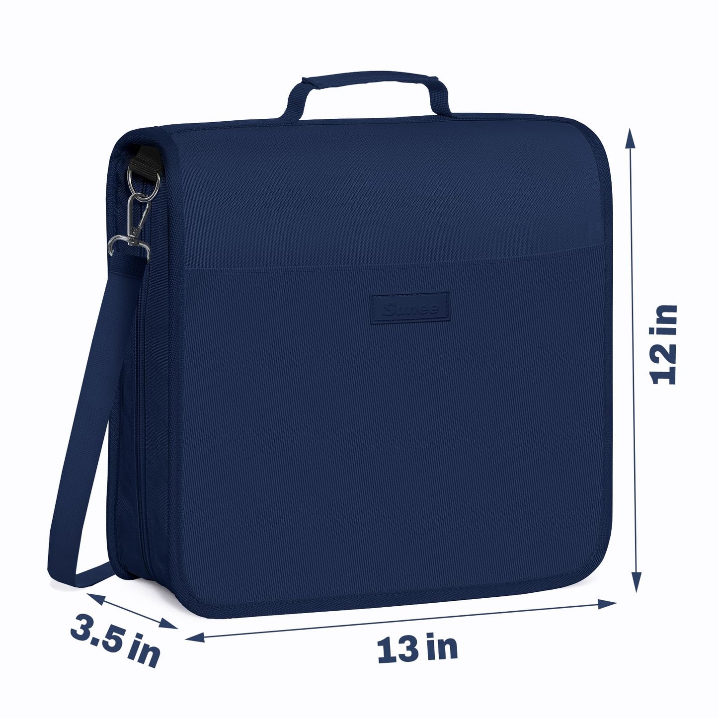 SUNEE Zipper Binder 3 Ring, 3 Inch O-Ring with Handle and Shoulder Strap, 600-Sheet Capacity, 5-Tab Expanding File Folder, Multi-Pockets for Middle School Organizer Binder with Zipper, Navy Blue