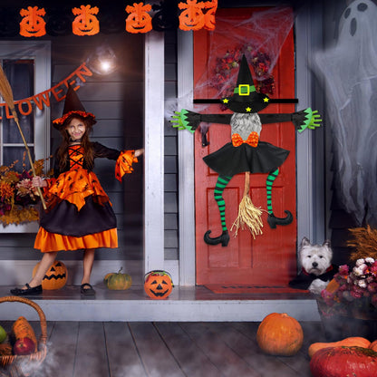 Crashing Witch Halloween Decorations Outdoor: 43" Flying Witch Crashing into Tree Halloween Decor Outside Hanging Props for Yard Patio Porch Tree Door