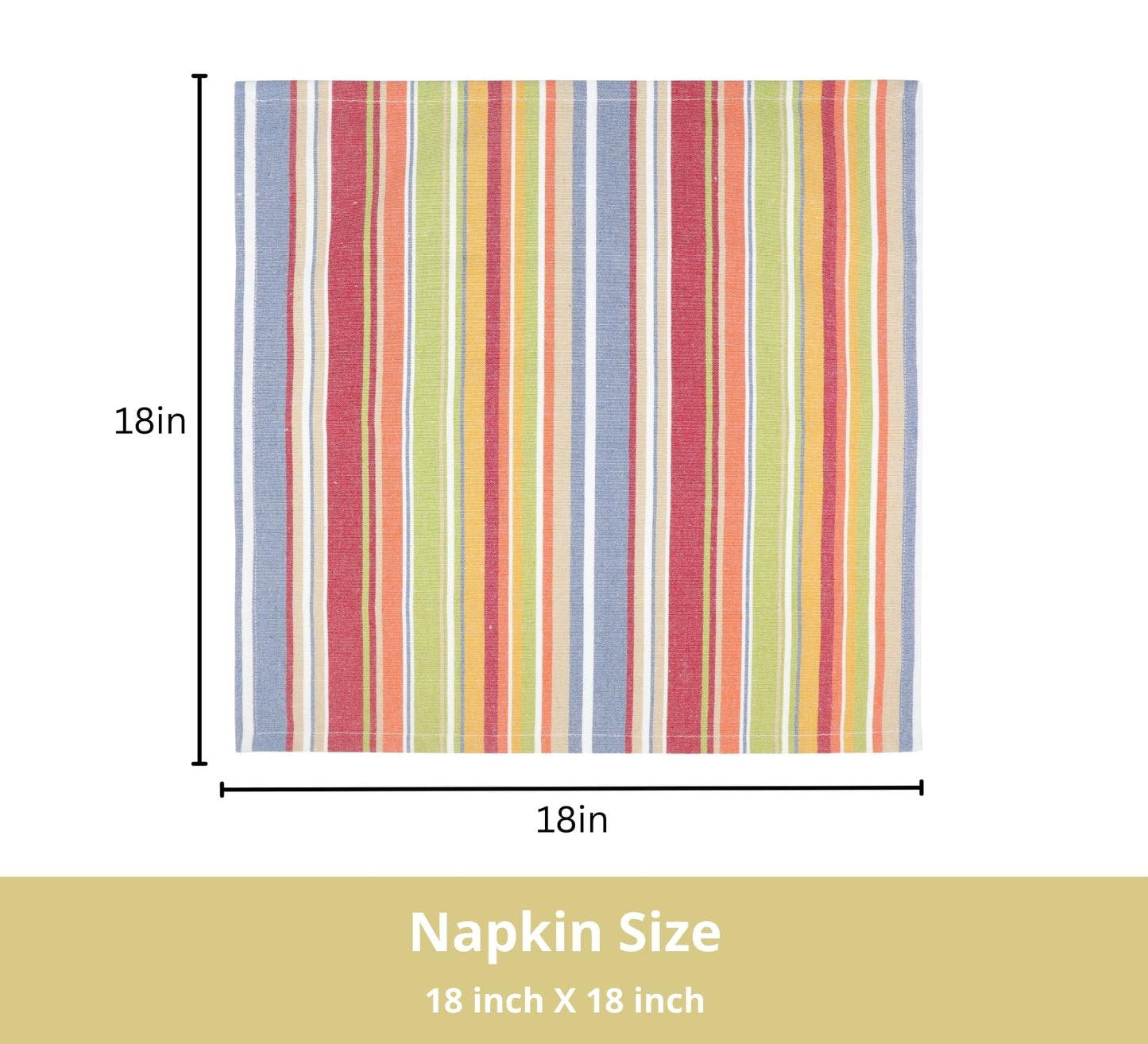 PurpleEssences Plain Striped Cloth Napkins - Set of 12-100% Cotton - 18 x 18 Inch - Spring Easter Summer and Perfect Everyday Use Dinner Napkin - Multi Color