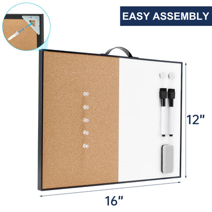 TSJ OFFICE Small Whiteboard Cork-Board - 12" X 16" Portable Aluminum Black Framed Magnetic Dry Erase Board for Wall, Small Bulletin Cork Board with Holder for Office, Home and School