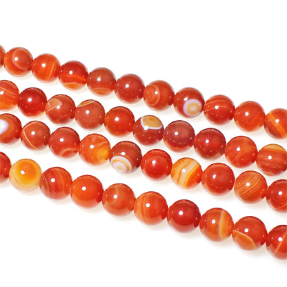 MJDCB Natural Red Striped Agate Beads Round Loose Beads for Jewelry Making DIY Bracelet Necklace (8mm)
