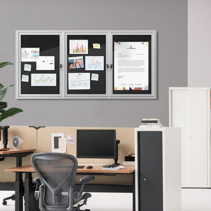 Mifuro 70"x34" Enclosed Bulletin Board, Outdoor Lockable Weather-Resistant Aluminum Cork Noticeboard for School & Office, Silver Frame w/Black Flet