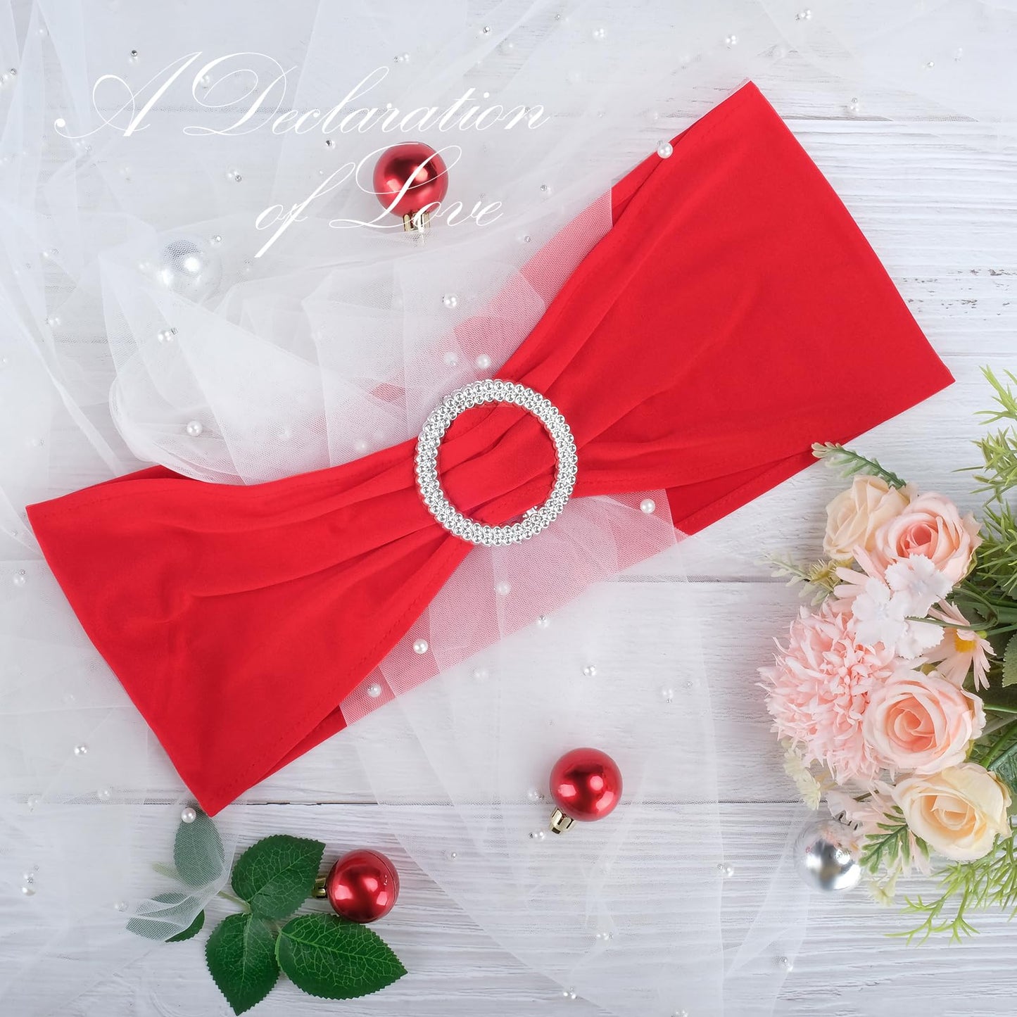 LEBENGURU Red Spandex Chair Sashes-30pcs Premium Stretch Bows with Buckle Slider, Universal Elastic Chair Bands for Wedding Party Banquet Decoration
