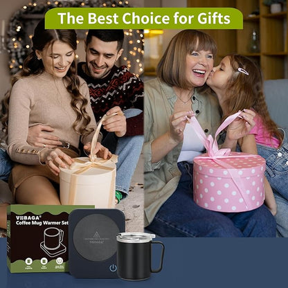 VOBAGA Coffee Mug Warmer Set with Auto Shut Off, 15 oz Coffee Mug Gift Set & 3 Temperature Settings Home Office Desk Accessories Valentine's Day Gift