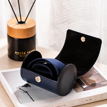 Tie Box for Men 's PU Ties case Necktie Organize Cylinder Leather Men’s Storage Portable Tie Roll for Travel Business Gifts (Dark Blue)
