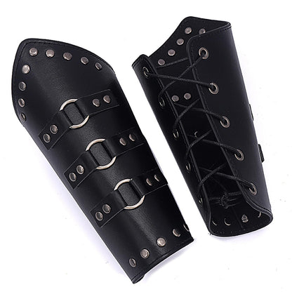 HHCSVJHS Unisex Medieval Leather Bracers with Adjustable Buckle Wristbands - Renaissance Arm Guards for Halloween Cosplay, Retro Battle Costume & Theme Parties (SH-black)