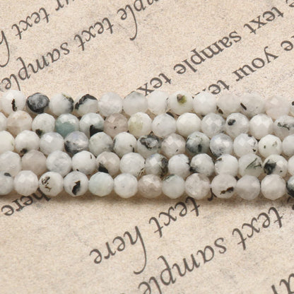 Song Xi 180pcs 2mm Natural Blackpoint Moonstone Gemstone Beads Faceted Round Loose Stone Beads for Jewelry Making