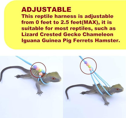 Adjustable Reptile Training Lead Harness Leash Nylon Rope for Lizard Crested Gecko Chameleon Guinea Pig Ferrets Hamster Rats (Fluorescence)