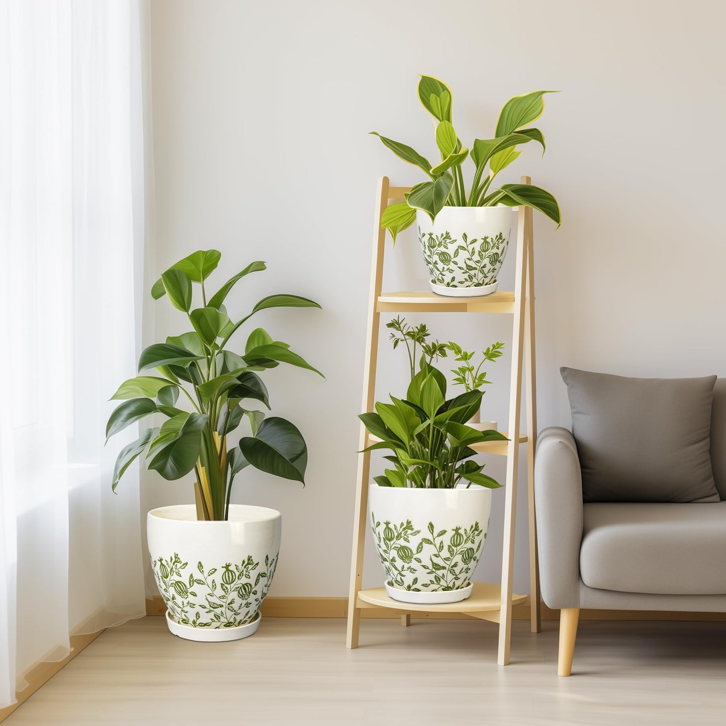 MPotTo Ceramic Flower Pots Indoor - 10+8+6 Inch Ceramic Planters for Outdoor Plants, Boho Round Planter Pots with Drainage Holes and Saucers, Plant Lover Gifts, Patio Decor, Set of 3, White
