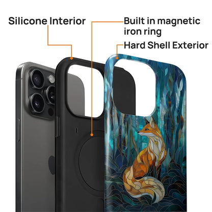 SKAMIX Magnetic Phone Case for iPhone 15 Pro Max,Compatible with MagSafe,Durable 2 Layers Full Covered Shockproof Protective Cover-Glassy Forest Fox