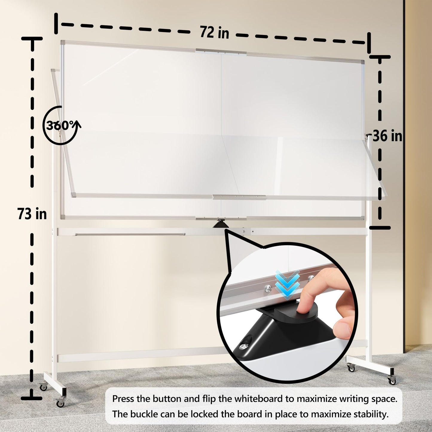 Large Rolling Whiteboard on Wheels, 72" x 36" Double-Sided Mobile White Board with Stand, 6' x 3' Portable Standing Magnetic Dry Erase Board Easel for Home Office Classroom School, Silver