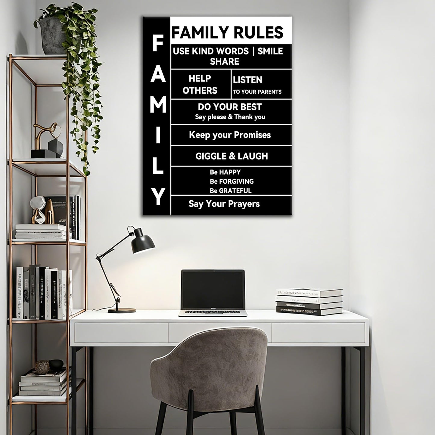 Family Rules Inspirational Canvas Wall Art Motivational Quotes Poster Print Picture Painting Artwork for Living Room Bedroom Home Office Kitchen Wall Decor Ready to Hang [18''Wx24''H]