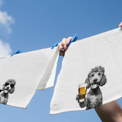 XPH Funny Poodle Wine Bar Kitchen Dish Towels, Poodle Lovers Gifts, Dog Mom Dad Lover Gifts for Women Men Hand Towels Kitchen Tea Towel Decorations, 16x24inch Set of 2