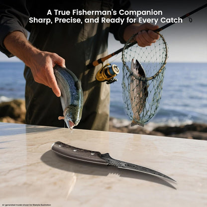 SYOKAMI Fillet Knife, Razor Sharp 7.2 Inch Boning Knife, High Carbon Stainless Steel Filet Knives with High Flexibility, Wooden Handle, Full Tang Damascus Pattern Fishing Knives, Ideal Gift