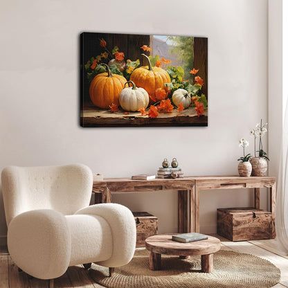 Pumpkin Canvas Wall Art Fall Pictures Maple Leaf Autumn Thanksgiving Wall Decor Rustic Halloween Themed Wall Framed Prints Modern Artwork for Living Room Kitchen Bedroom Dinner Home Decorations 24x36”