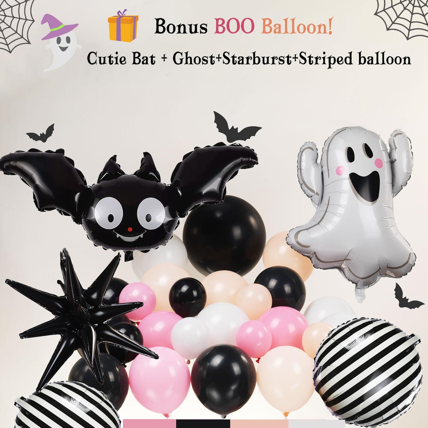 Summerween decorations with Pink black orange balloon garland arch kit bat ghost mylar foil balloons for girl baby shower happy boo day spooky one 1st birthday Halloween Trunk or Treat Car Decorations