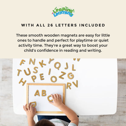 LEAPING LEARNING Alphabet Magnets - Magnetic Letters for Kids, Wooden Letters for Learning & Classroom Supplies, Ideal for Refrigerators, School Board, & Early Literacy Educational Toys 3+ (Uppercase)