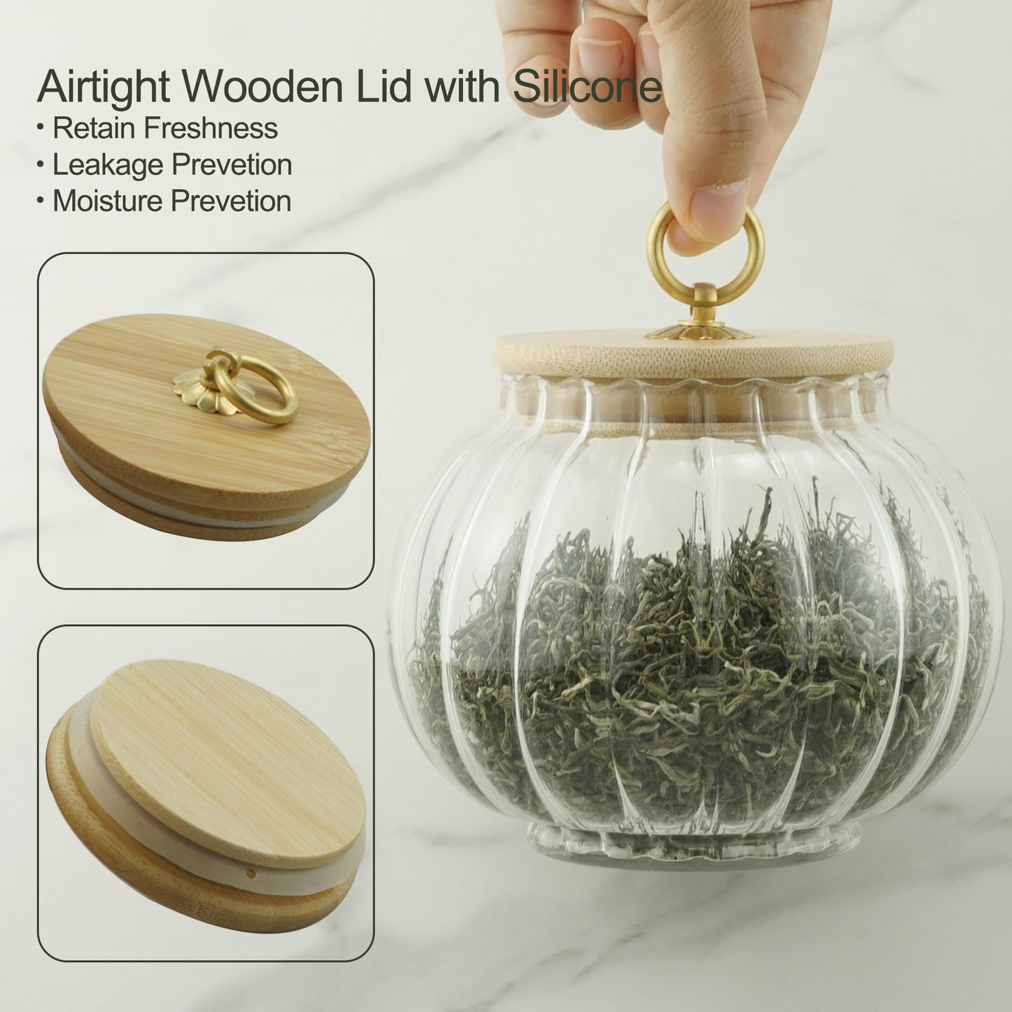 LUATSDAR Clear Glass Jar Coffee Canister, Cookie Candy Jar Sugar Container with Airtight Bamboo Lid, 23 FL OZ Kitchen Food Storage Container for Pantry, Flour, Pasta, Cereal, Beans, Spice, Round