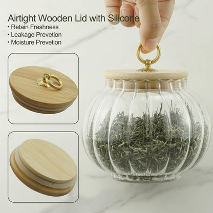 LUATSDAR Clear Glass Jar Coffee Canister, Cookie Candy Jar Sugar Container with Airtight Bamboo Lid, 23 FL OZ Kitchen Food Storage Container for Pantry, Flour, Pasta, Cereal, Beans, Spice, Round