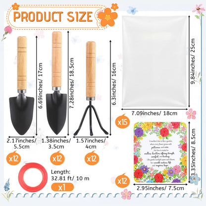 Chumia 12 Set Gardening Gifts Bulk for Women Floral Mini Garden Tools Shovel, Mini Garden Tools, Thank You Cards with Bags for Mother Day Mom Birthday Teacher Christian Party Favors