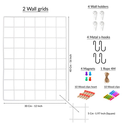 ODOXIA 2 Pack Wire Wall Grid Panel | Photos & Pictures Display Grid Wall Panels | White, Magnetic & Metal Grid | Photo Grid | Wire Board | Hanging Home, Office & Kitchen Décor