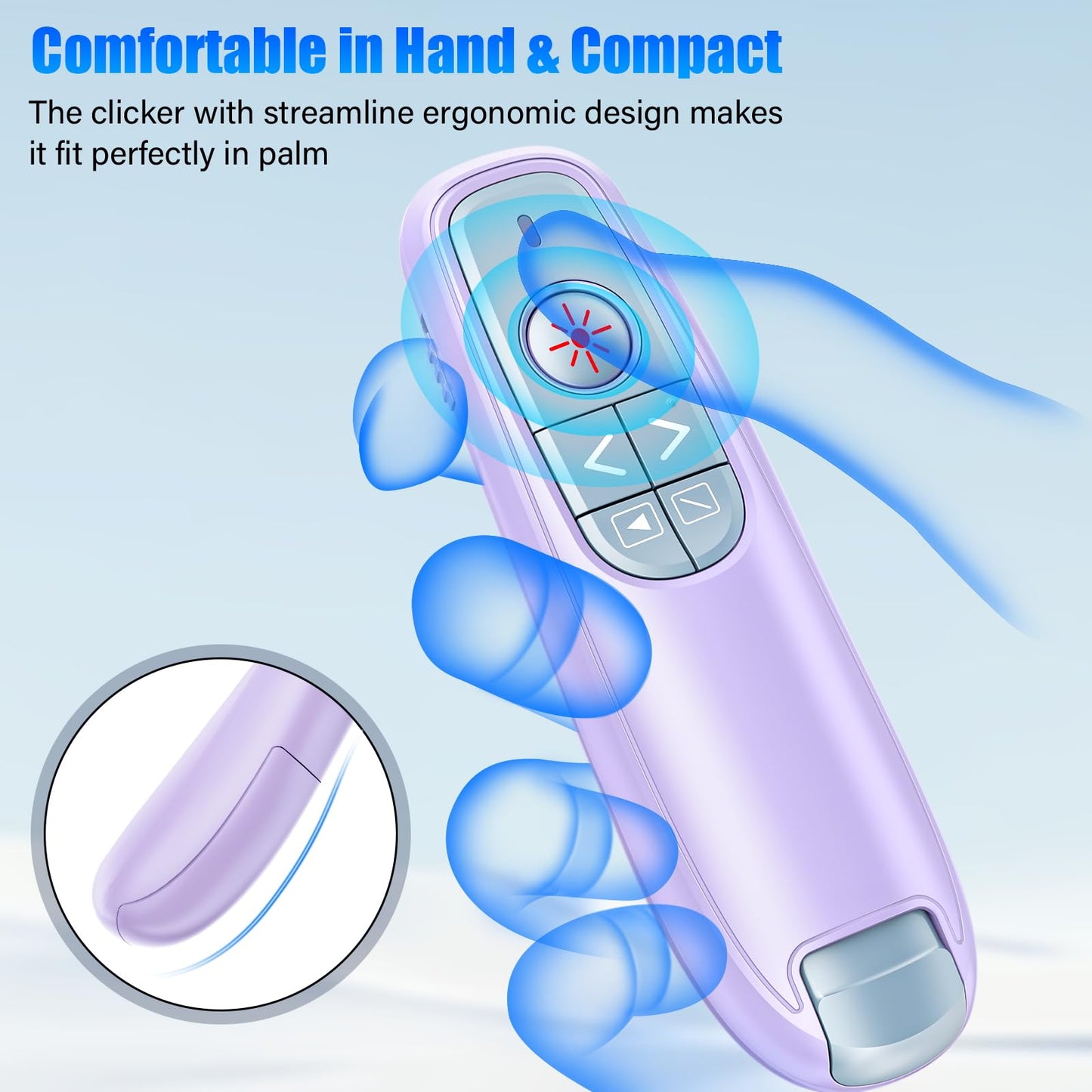 Presentation Clicker Wireless Presenter Remote Clicker, USB C PowerPoint Clicker for Presentation with Pointer, RF 2.4GHz Computer Pointer Clicker Slide Advancer for Mac-Purple