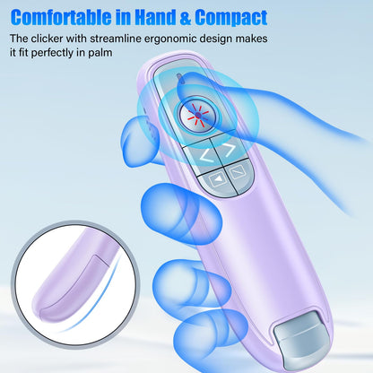 Presentation Clicker Wireless Presenter Remote Clicker, USB C PowerPoint Clicker for Presentation with Pointer, RF 2.4GHz Computer Pointer Clicker Slide Advancer for Mac-Purple